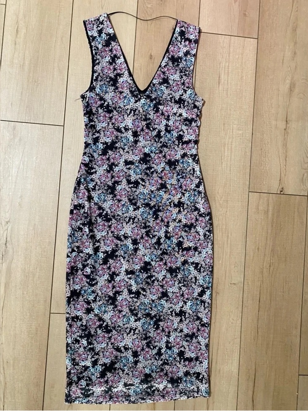 AFRM Black Floral Bodycon Dress with Pink & Blue Accents